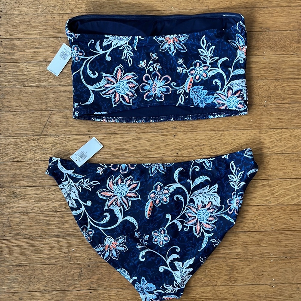 Old navy bandeau bikini NWT old navy ladies L, blue and peach floral, so cute! - Picture 5 of 6